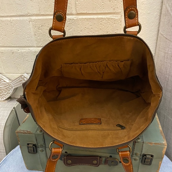 PATRICIA NASH ANTIQUE ROSE FLORAL AND BROWN LEATHER BAG EUC - Picture 13 of 13